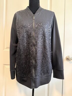 Quacker Factory black Sequin Bomber Jacket. NWOT.